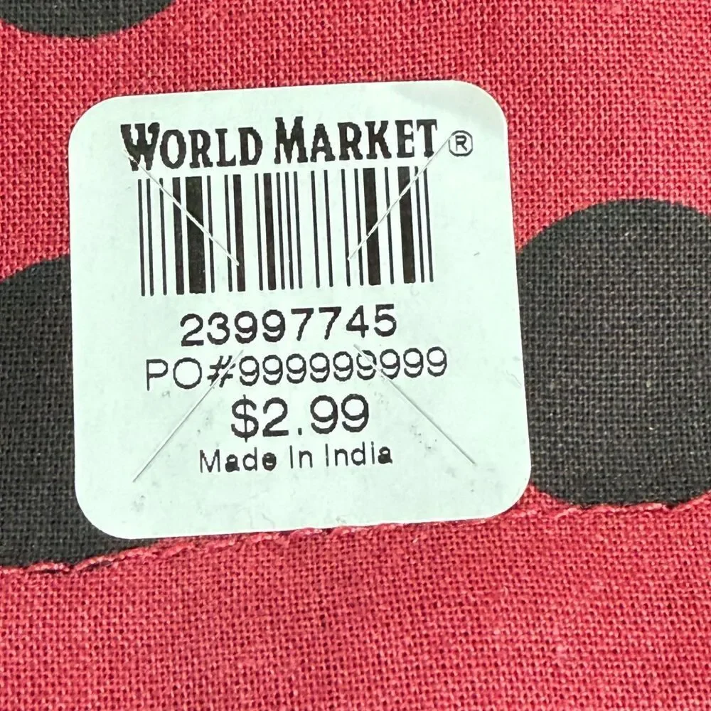 World Market 12 Cloth Napkins Wine Burgundy Black Polka Dot 20x20 Cotton Lot
